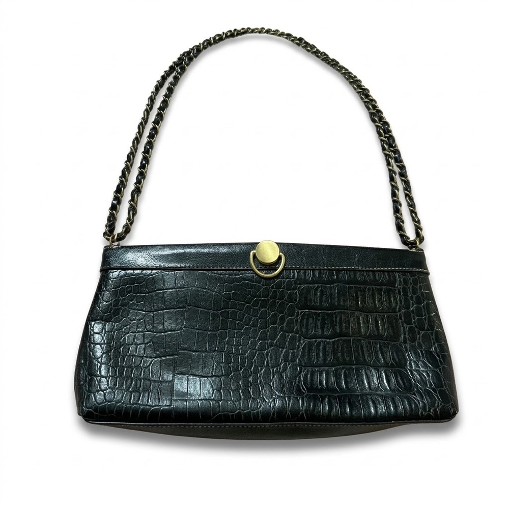 Bueno Bag, Crocodile Print, Y2K Style, Black Clutch, Chain Strap Bag.